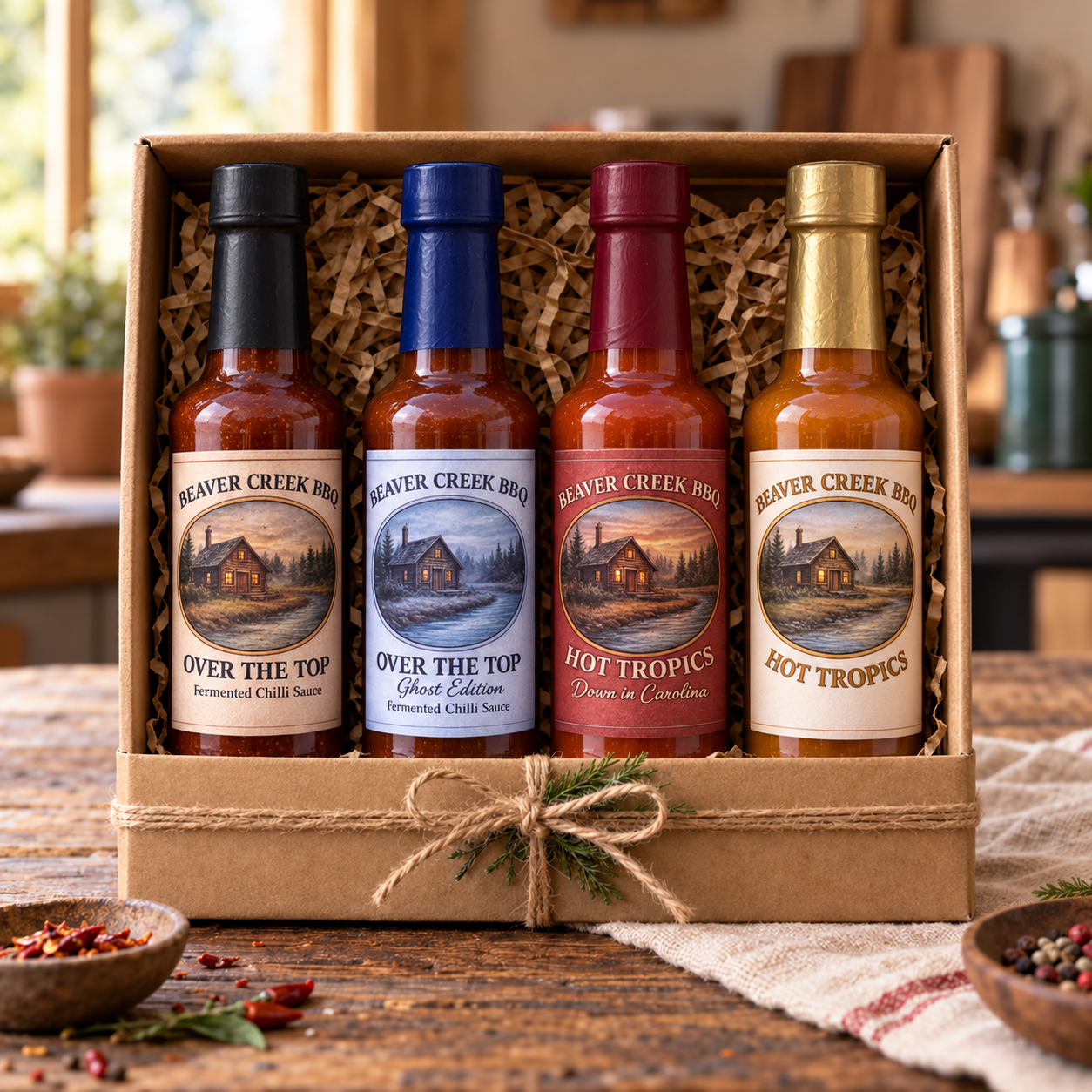 Beaver Creek product photograph for the Cabin Selection hot sauce gift set