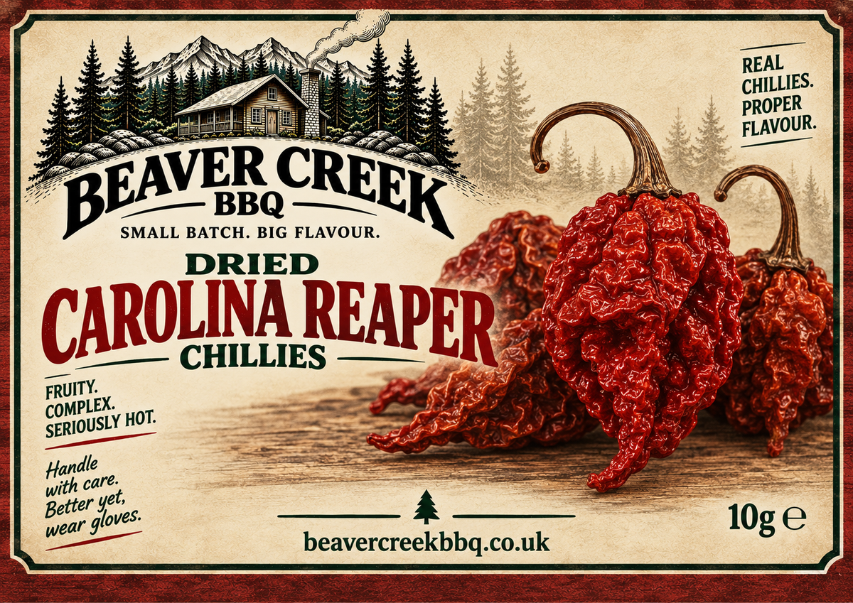 Beaver Creek BBQ dried Carolina Reaper chillies, 10g pack