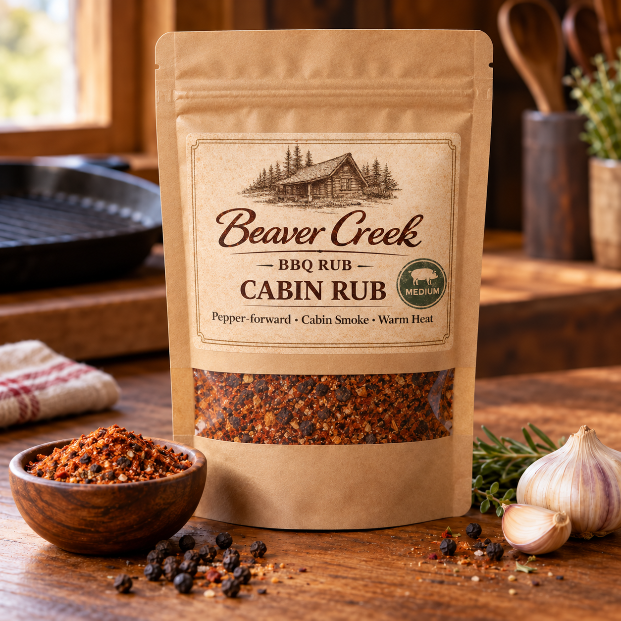 Cabin Rub beef BBQ seasoning pouch by Beaver Creek BBQ