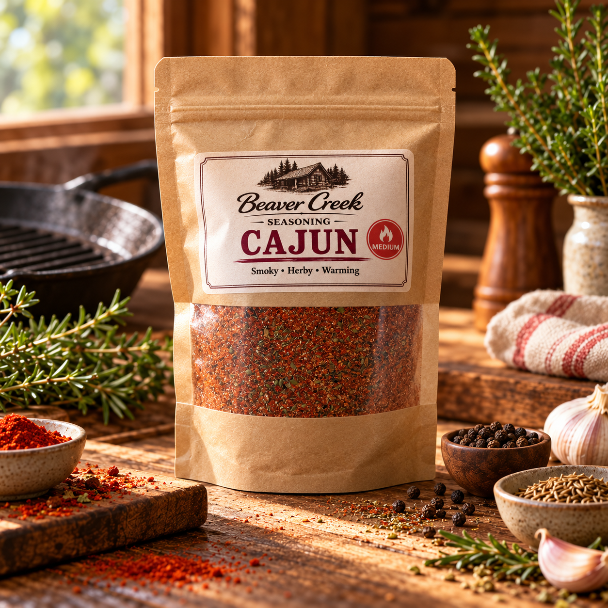 Cajun seasoning with paprika, garlic and herbs by Beaver Creek BBQ