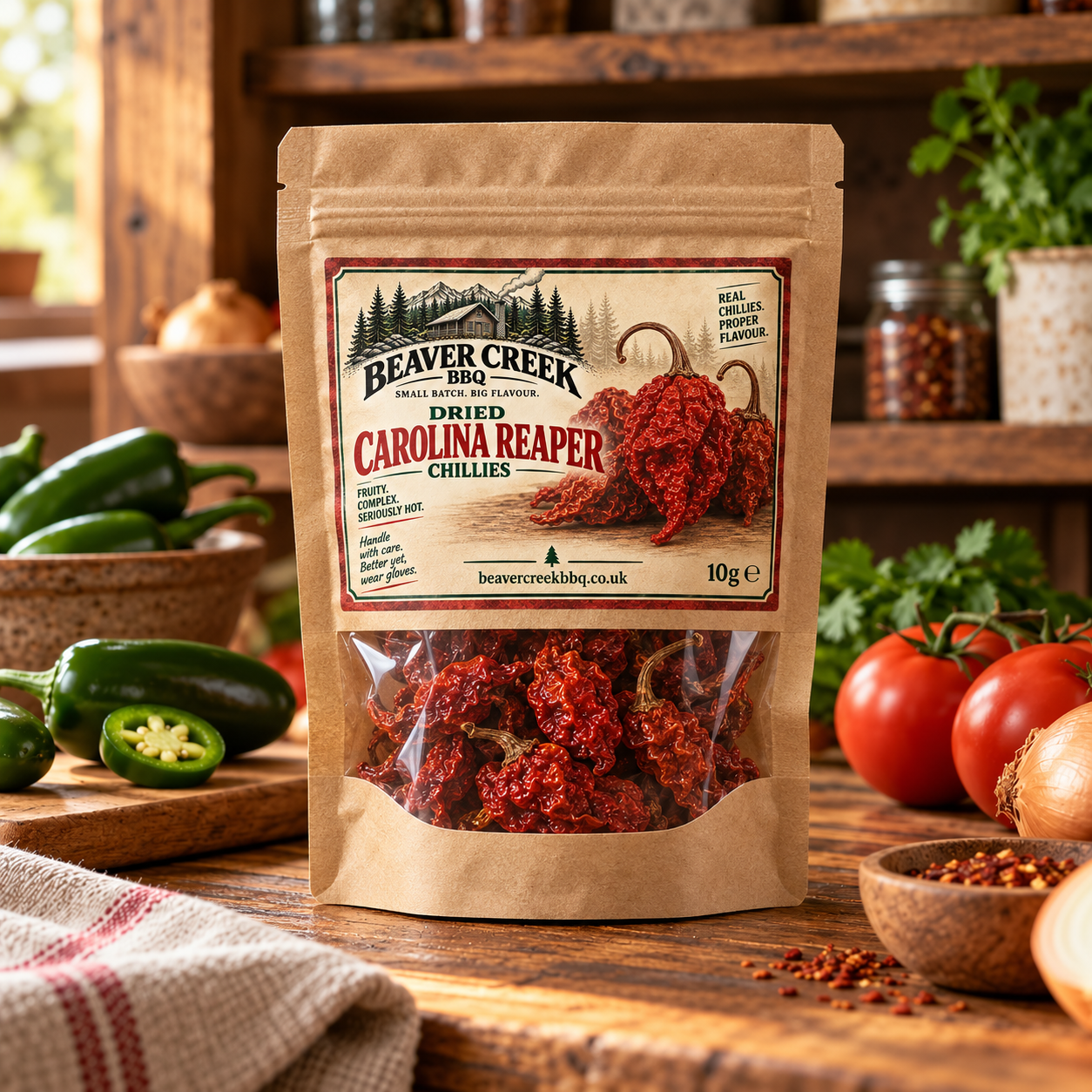 Beaver Creek BBQ dried Carolina Reaper chillies, 10g pack