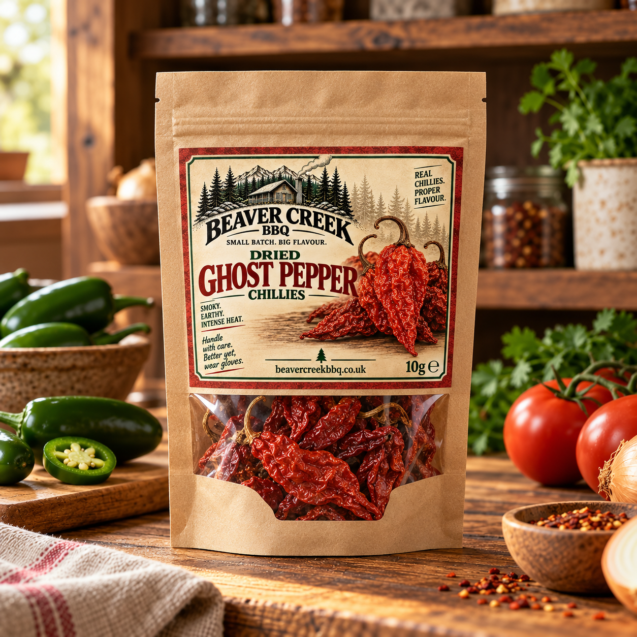 Beaver Creek BBQ dried Ghost pepper chillies, 10g pack